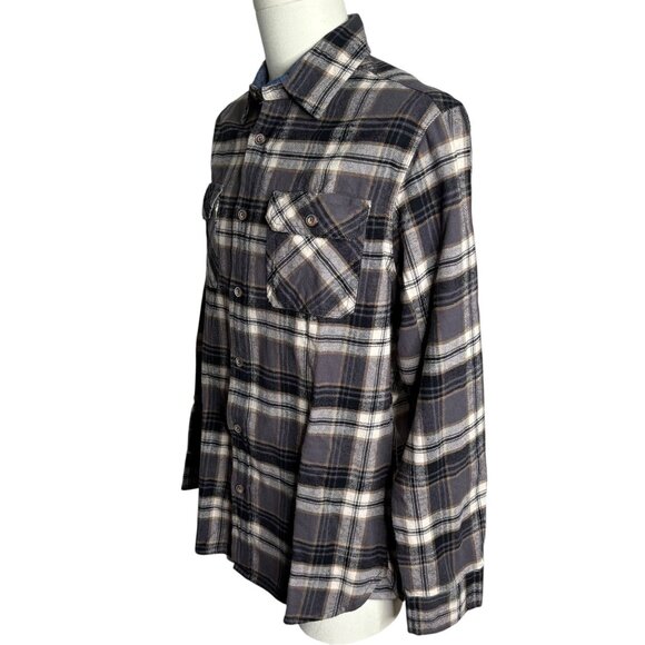 Jachs Heritage Flannel Button Up Shirt Medium Gray Plaid Long Sleeve Pockets - Picture 3 of 7